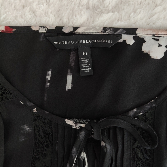 White House Black Market Floral Blouse 10 M Pink Flower Black Lace Chiffon Shirt - Picture 9 of 13